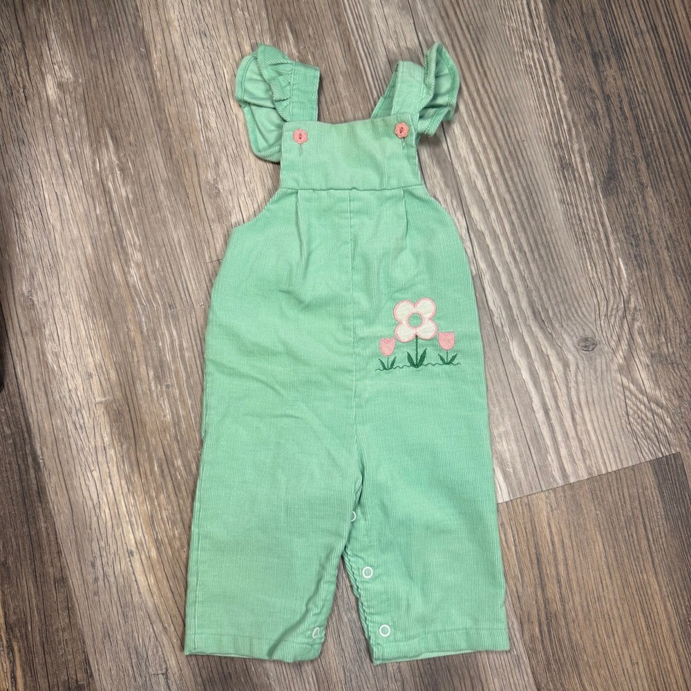 Cottagecore Prairiecore Floral Corduroy Romper Overalls Pastel Spring 9M USA